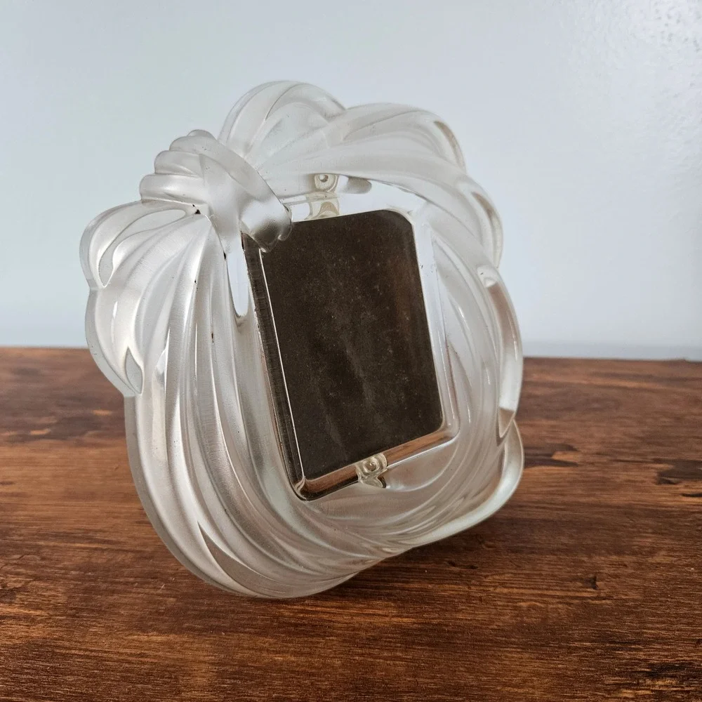 Vintage 80s MIKASA Frosted Glass Bow Ribbon Picture Frame Tabletop Decor